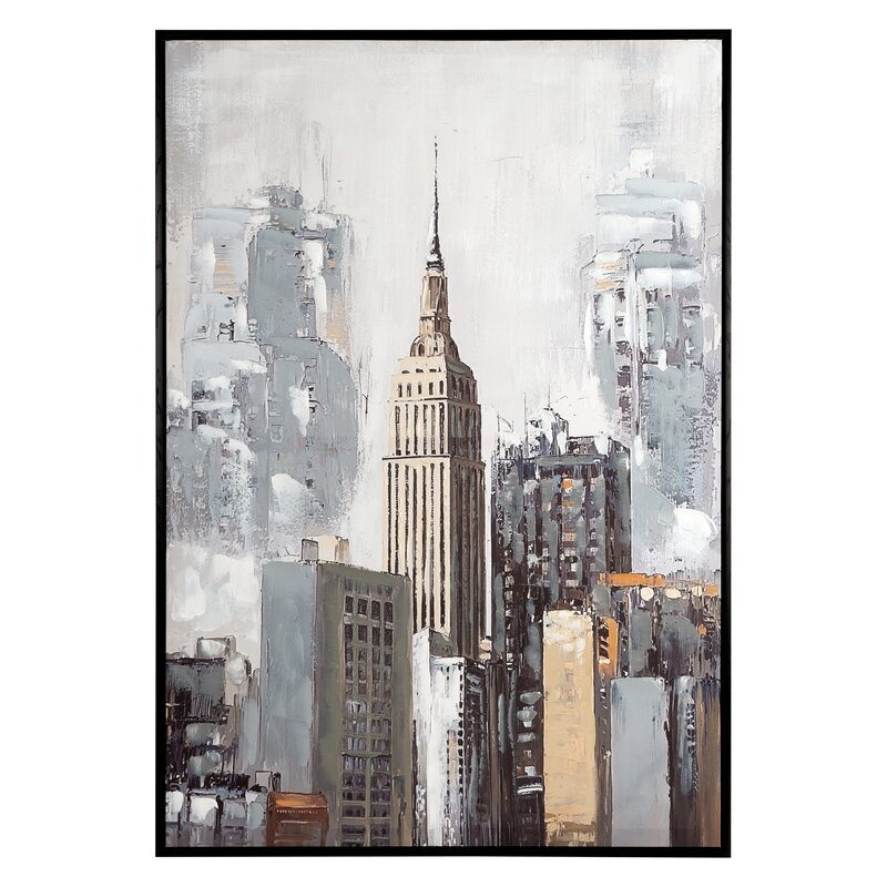Obraz ręcznie malowany miejski pejzaż kremowy 70 X 100 X 4 CM – z artystyczną głębią