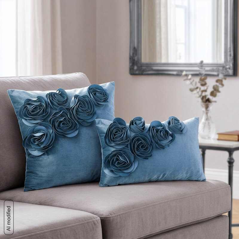 Poszewka welwetowa Flores 1 ciemnoniebieska 30 X 50 CM – miękka i dekoracyjna