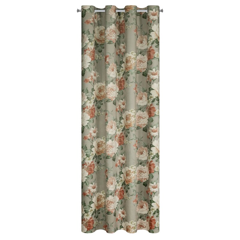 Zasłona gotowa Fiore oliwkowa 140 X 250 CM – romantyczny kwiatowy wzór