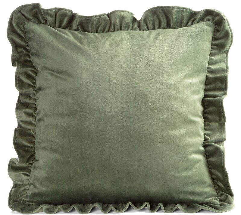 Poszewka Brenda1 oliwkowa 45 X 45 CM – welwetowa z falbankami
