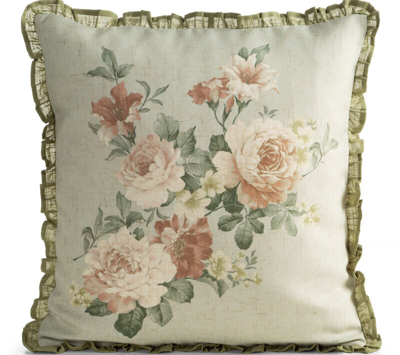 Poszewka Fiore 2 oliwkowa 45 X 45 cm – kwiatowy akcent