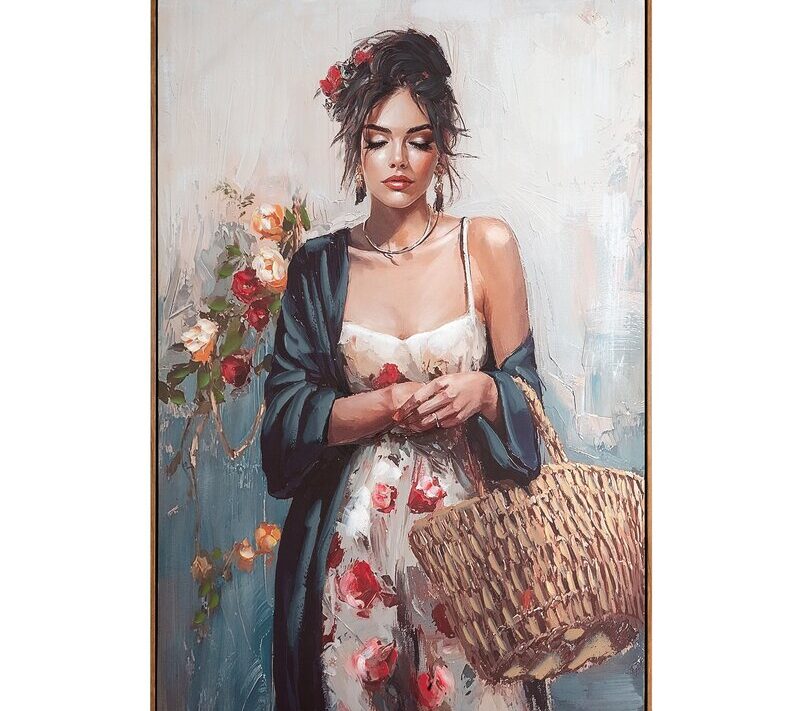 Obraz ręcznie malowany 742 kremowy 80 X 120 X 4 CM – do salonu i sypialni