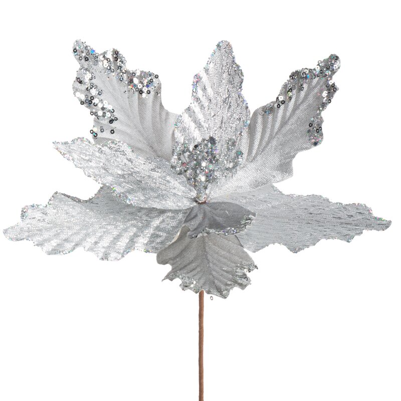KWIAT ŚWIĄTECZNY 305 O 26 CM SREBRNY