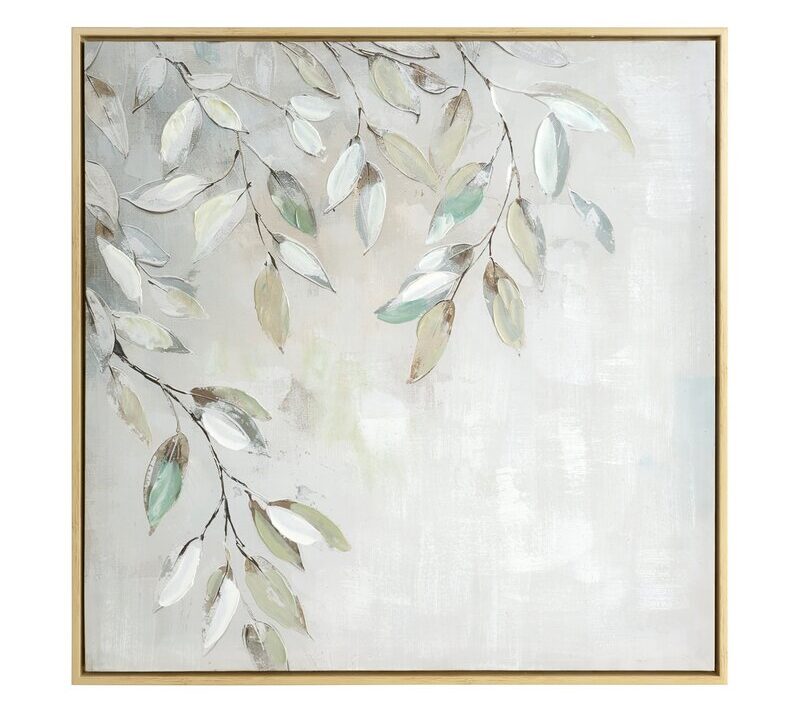 Obraz ręcznie malowany Liście kremowy 60 X 60 X 4 CM – spokój i harmonia
