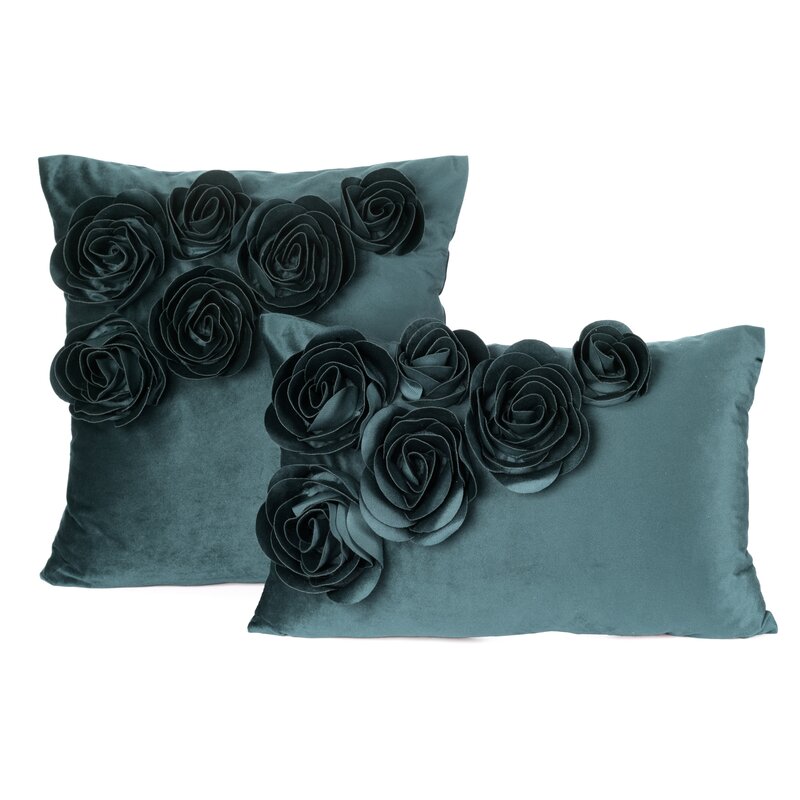 Poszewka welwetowa Flores 1 ciemnomiętowa 30 X 50 cm – z aplikacją róż