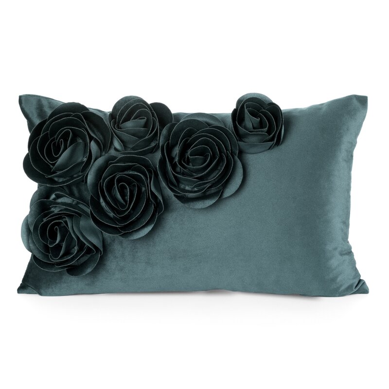 Poszewka welwetowa Flores 1 ciemnomiętowa 30 X 50 cm – z aplikacją róż