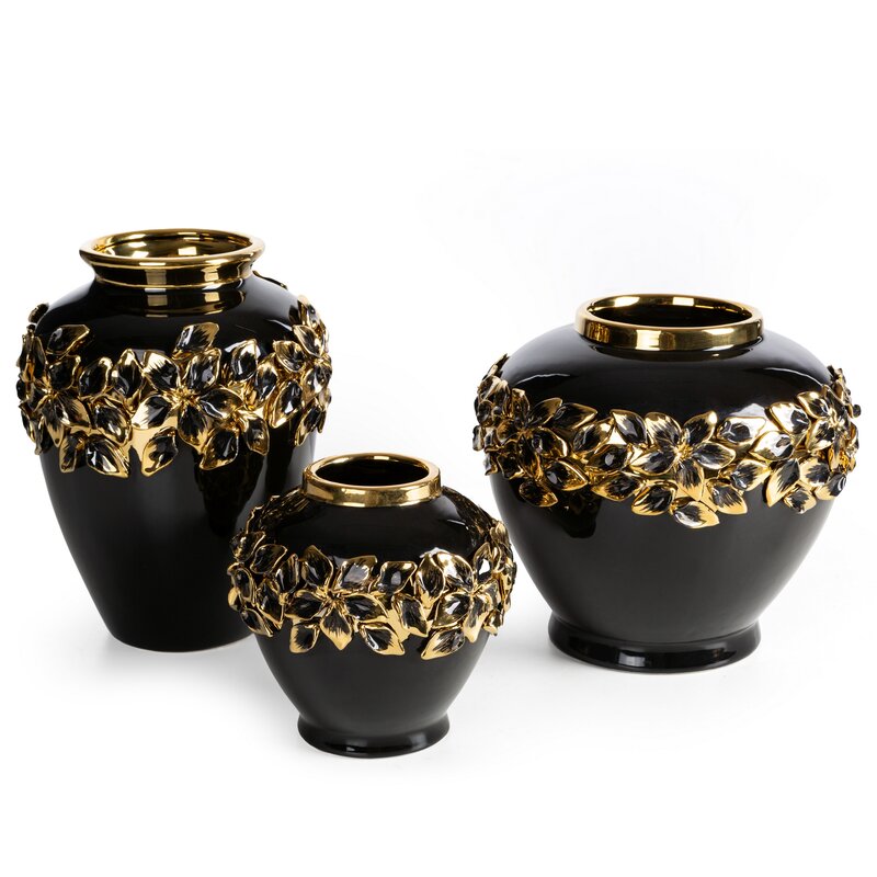 Wazon ceramiczny Kira czarny O 16 x 16 cm – na kwiaty i dekoracje