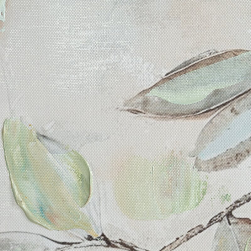 Obraz ręcznie malowany z motywem liści kremowy 60 X 60 X 4 CM – wprowadza spokój i harmonię