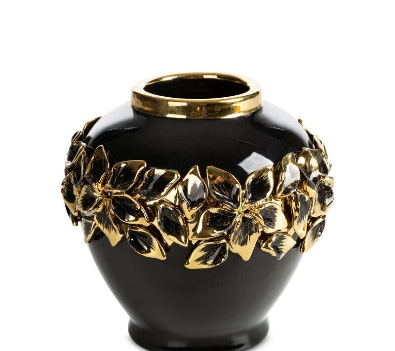 Wazon ceramiczny Kira czarny O 16 x 16 cm – na kwiaty i dekoracje